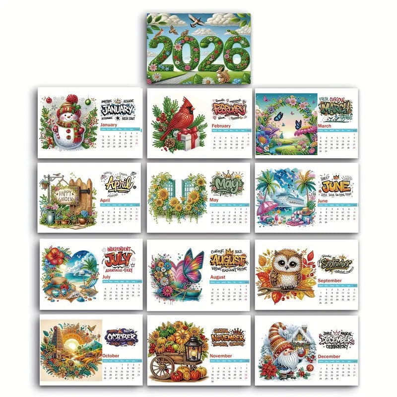 2026 calendar with monthly covers featuring seasonal designs.