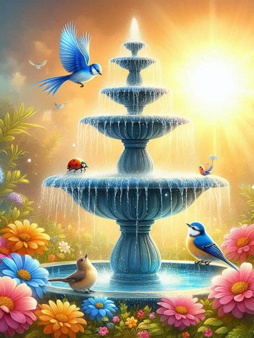DIY Diamond Art Kit Water Fountain with Blue Birds