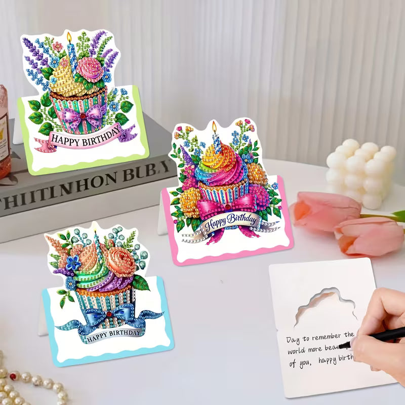 Floral Cupcake Diamond Art Cards