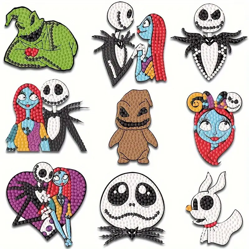 Collection of 'The Nightmare Before Christmas' themed diamond painting stickers on a white background