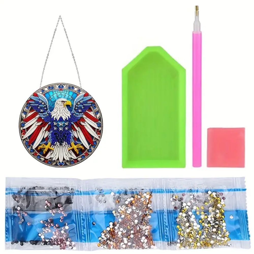 Patriotic Eagle Hanging Diamond Art Kit Contents