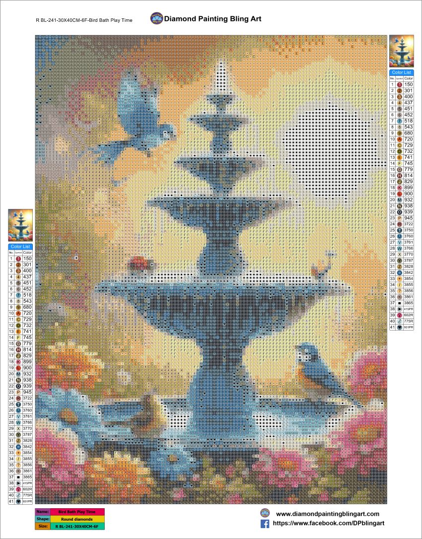 DIY Diamond Art Kit Water Fountain with Blue Birds