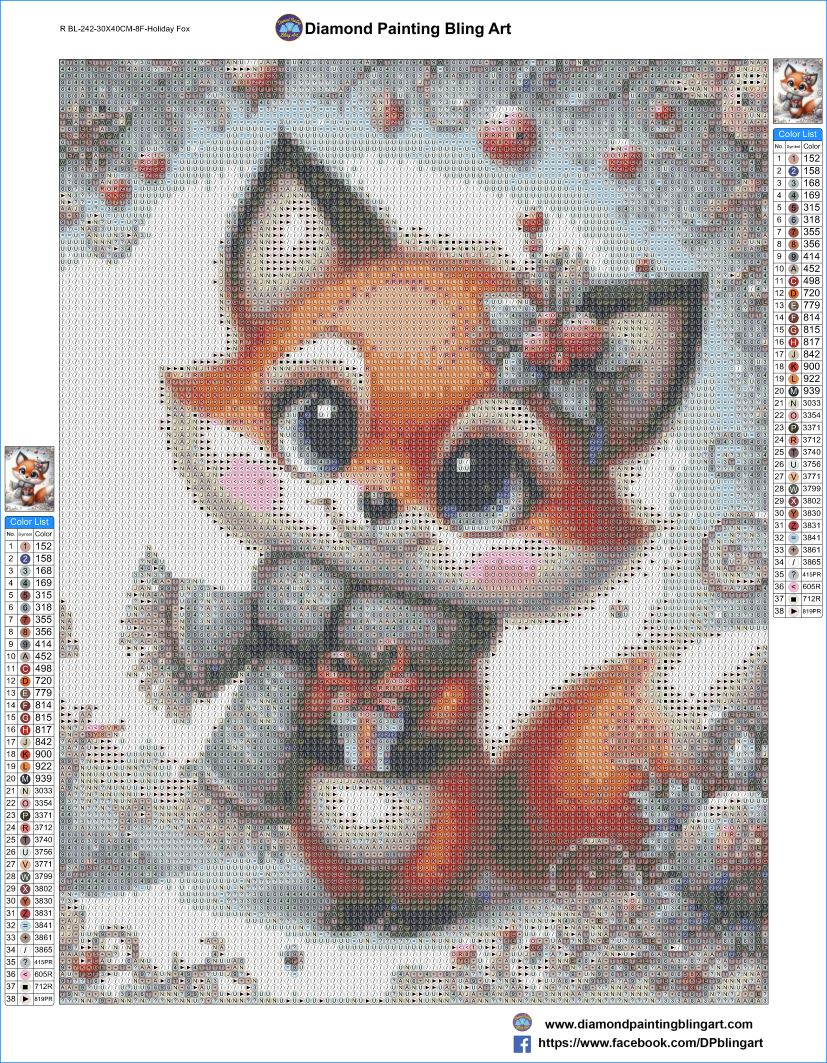 Winter Fox holding gift DIY Diamond Art Kit round drill