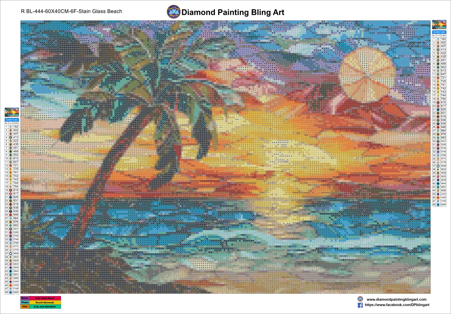 Stain Glass Beach diamond art rendering