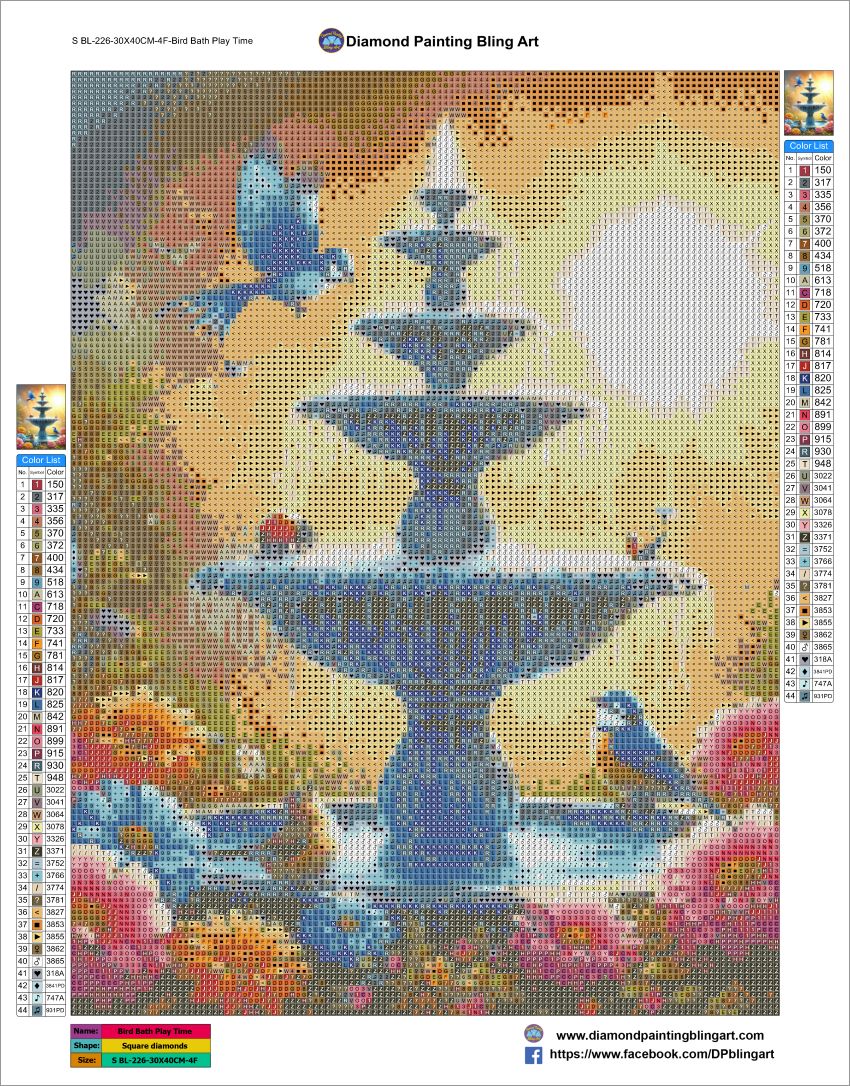 DIY Diamond Art Kit Water Fountain with Blue Birds