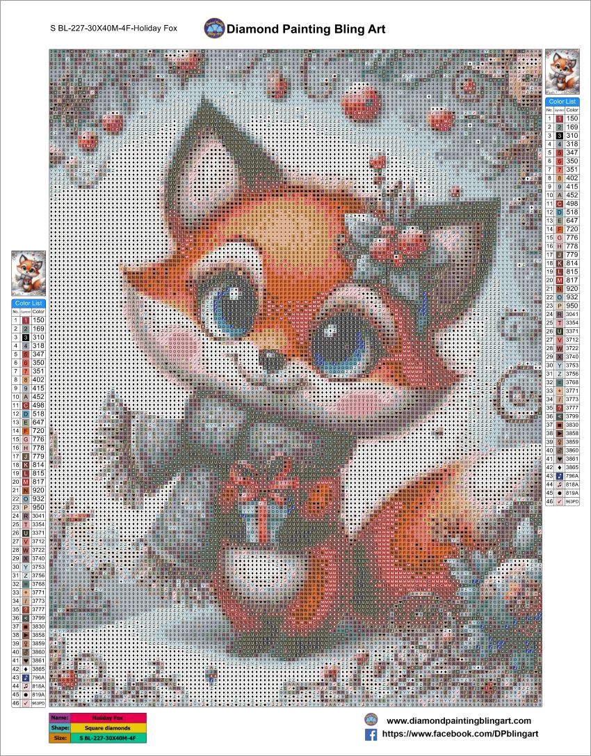 Winter Fox holding gift DIY Diamond Art Kit
