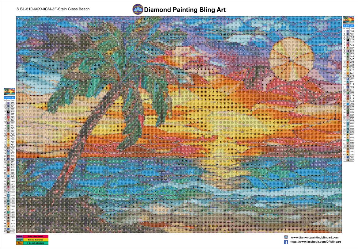 Stain Glass Beach diamond art rendering