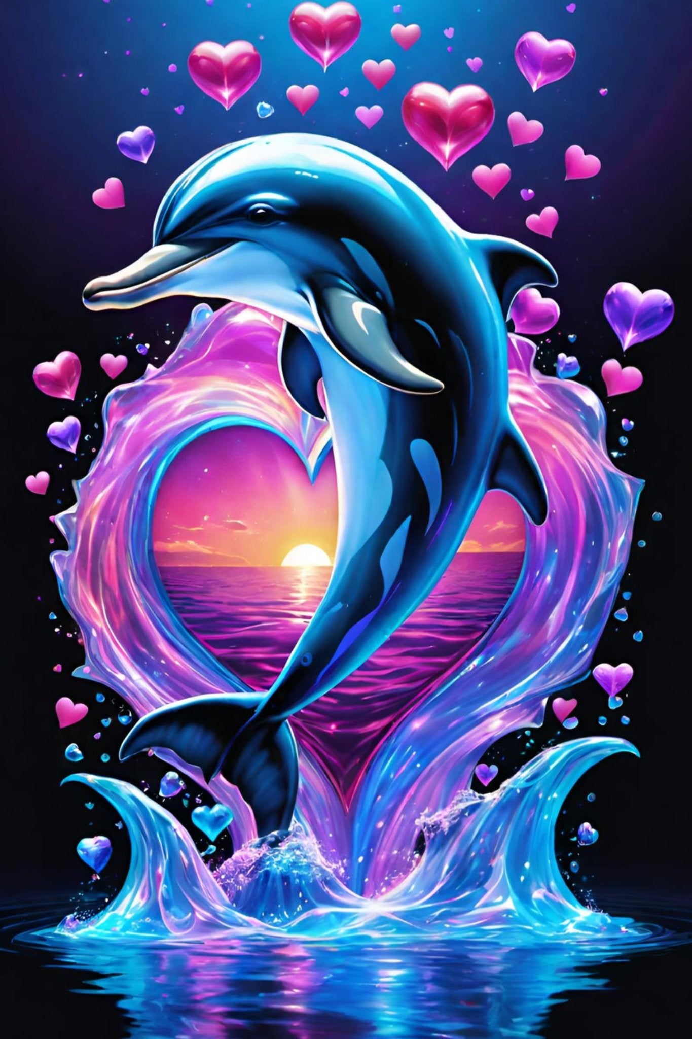 Affectionate Neon Dolphin 40x60cm (16"x24") - Diamond Painting Bling Art