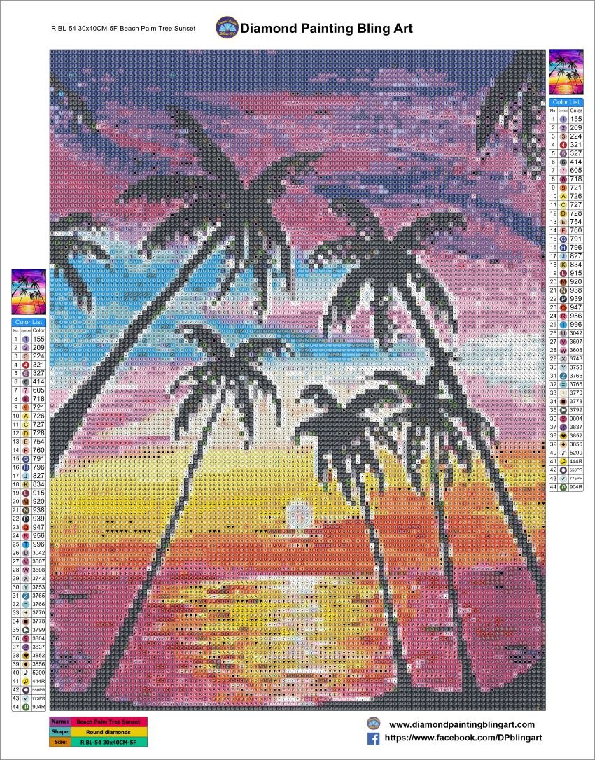 Beach Palm Tree Sunset - Diamond Painting Bling Art