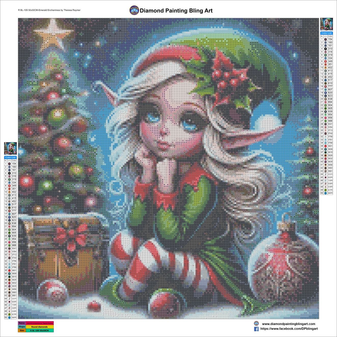 Emerald Enchantress by Theresa Raymer 50x50cm (20"x20") - Diamond Painting Bling Art