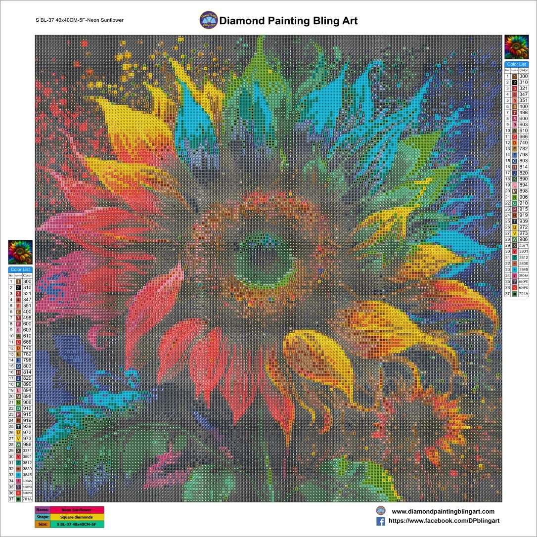 Neon Sunflower 40x40cm (16"x16") - Diamond Painting Bling Art