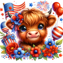 Load image into Gallery viewer, Patriotic Highland Cow - Diamond Painting Bling Art
