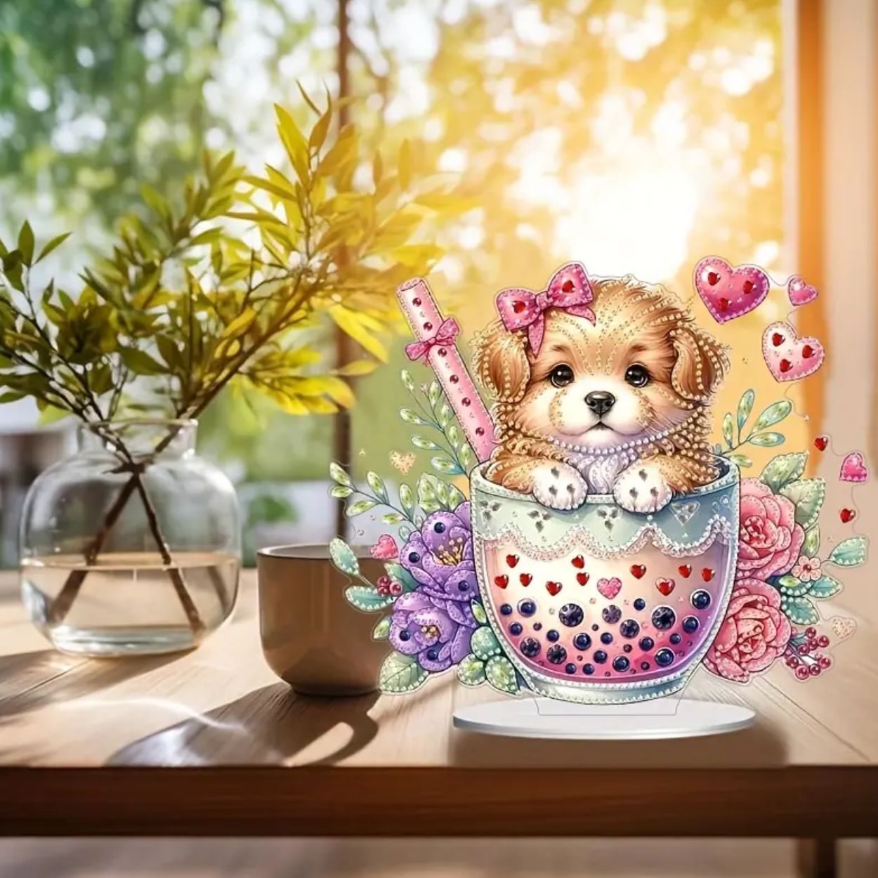 Pup in a Tea Cup Acrylic Table Top Stand