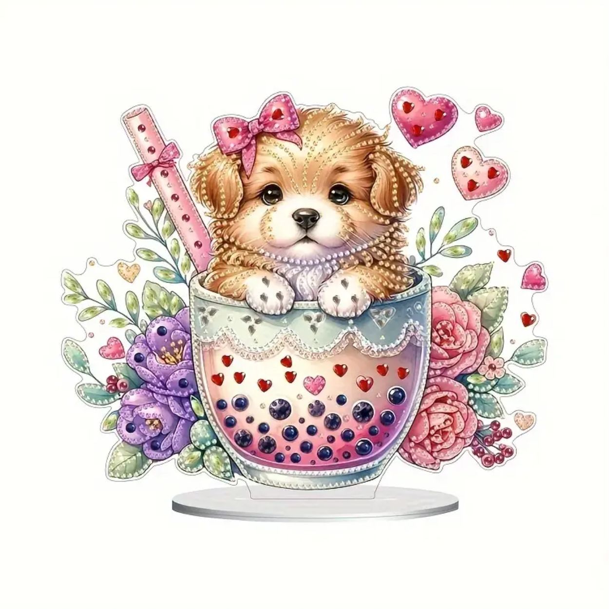 Pup in a Tea Cup Acrylic Table Top Stand