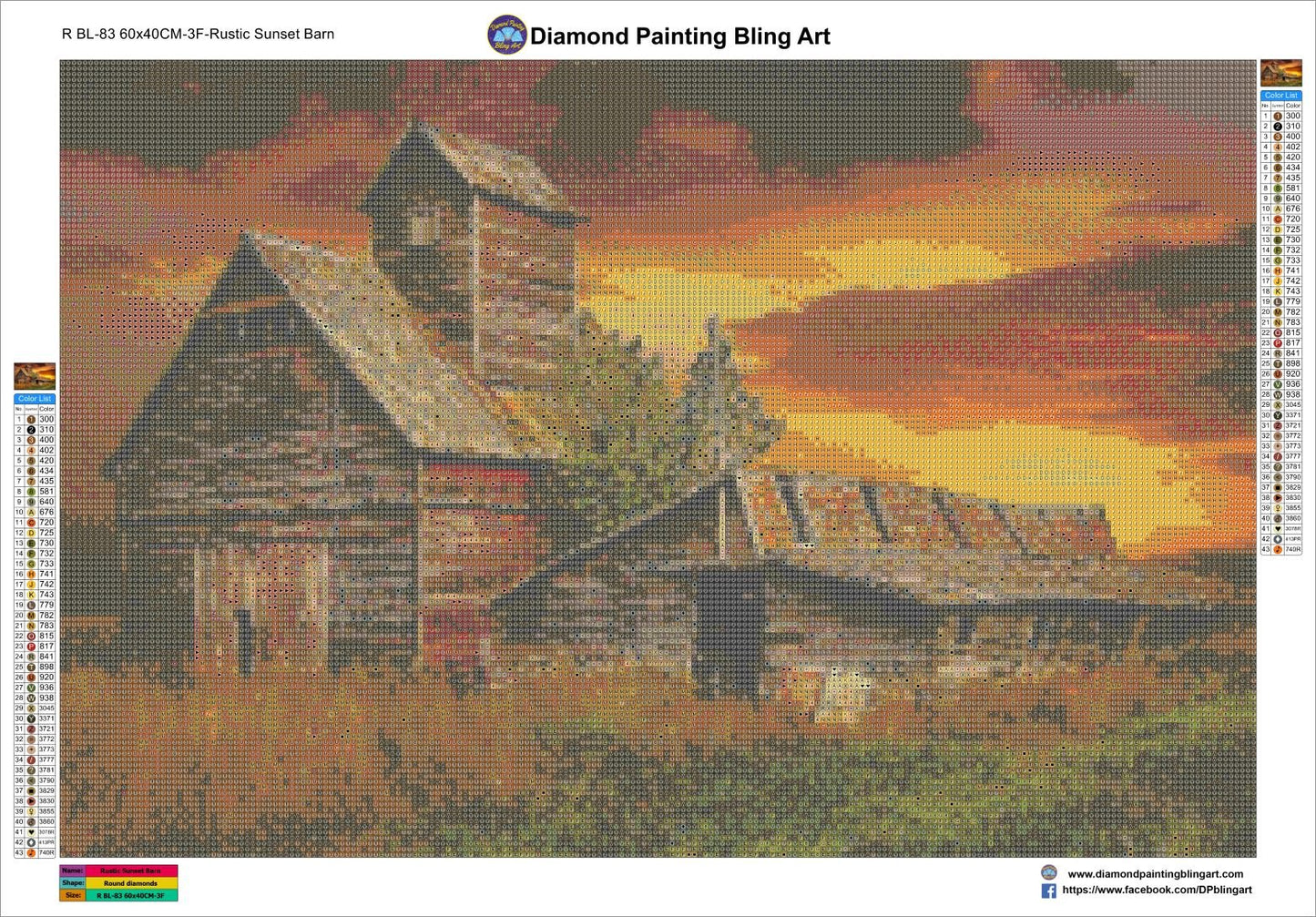 Rustic Sunset Barn 60x40cm (24"x16") - Diamond Painting Bling Art