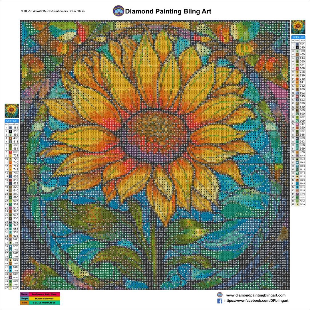Sunflowers Stain Glass - Diamond Painting Bling Art