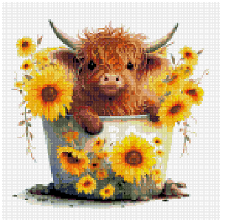 Baby Highland Cow with Sunflowers Diamond Painting Bling Art