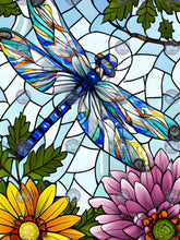 Load image into Gallery viewer, Crystal Dragonfly and Flowers Stained Glass - Diamond Painting Bling Art
