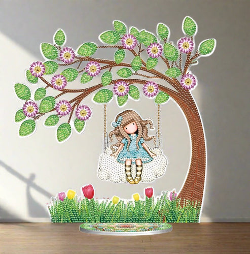 Girl Swinging from Tree Stand - Diamond Painting Bling Art