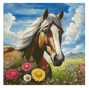 Horse in Flower Field - Diamond Painting Bling Art
