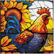 Load image into Gallery viewer, Rooster with Sunflowers Stain Glass - Diamond Painting Bling Art
