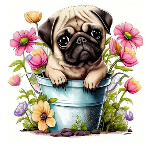 Snack Size Pug in a Pail - Diamond Painting Bling Art