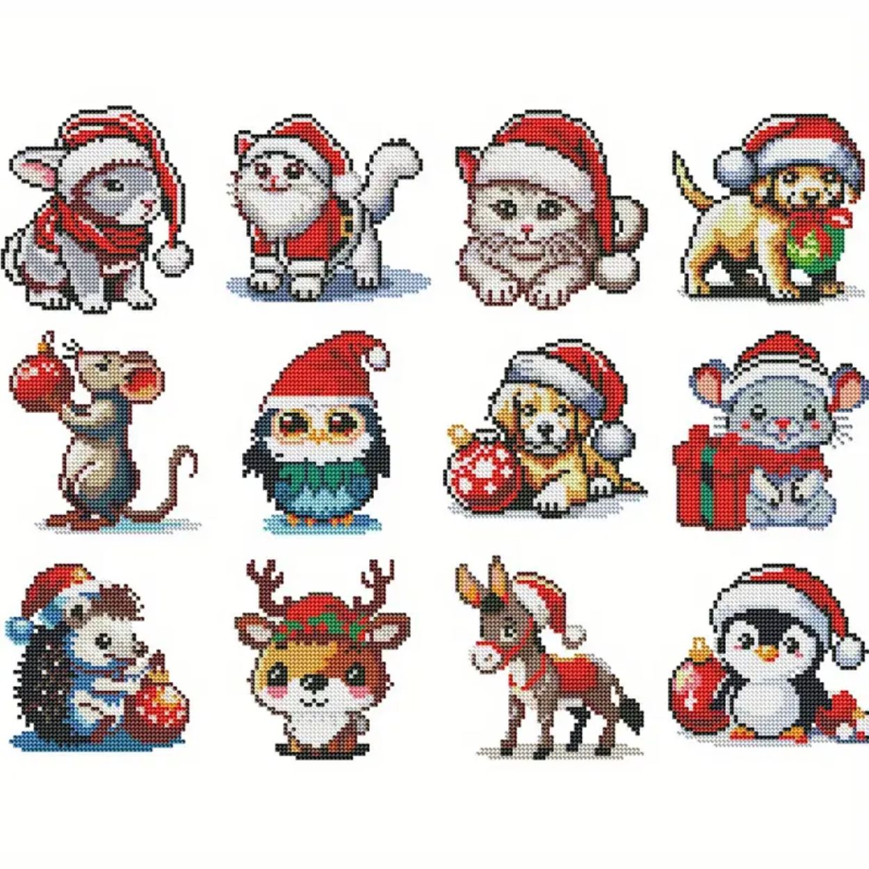 12 individual Christmas Animal Mini Diamond Painting Kits