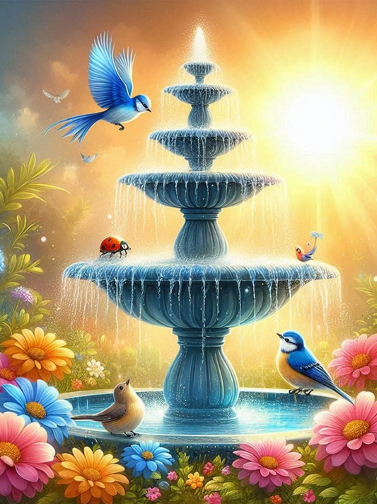 DIY Diamond Art Kit Water Fountain with Blue Birds 