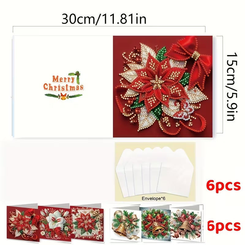 Bells & Poinsettia Assorted DIY Greeting Card Set (Set of 6)