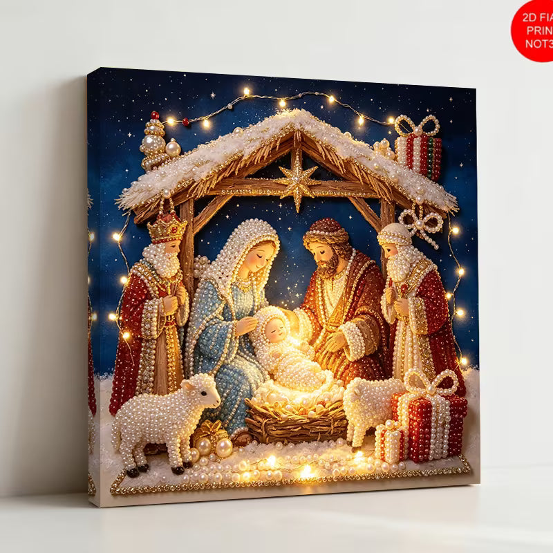 Celebrate the season! Our 20x20cm Blessed Nativity Pearl Glow DIY Kit features Mary, Joseph, Baby Jesus & Wise Men with pearl drills & tools.