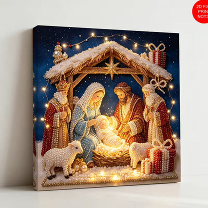 Celebrate the season! Our 20x20cm Blessed Nativity Pearl Glow DIY Kit features Mary, Joseph, Baby Jesus & Wise Men with pearl drills & tools.