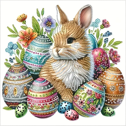 Decorative diamond painting of a rabbit with Easter eggs and flowers