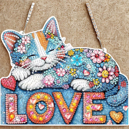 Floral Sleeping Cat "LOVE"