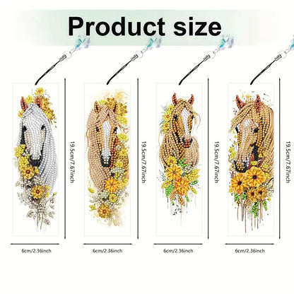 Product size chart with horse and floral designs on a white background