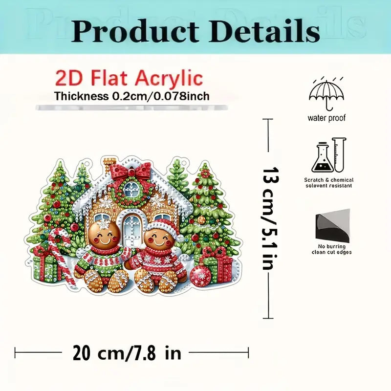 2D flat acrylic product with gingerbread man design, dimensions, and features listed.