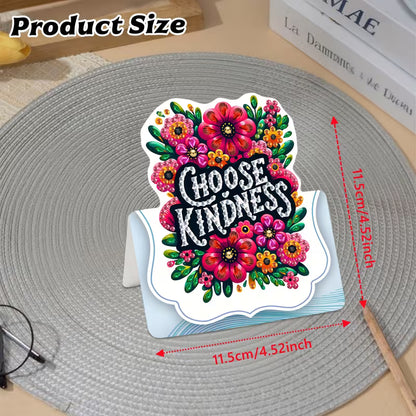 Decorative sign with flowers and 'Choose Kindness' text on a round gray mat.