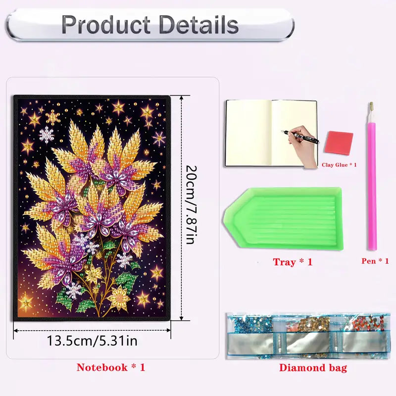 Product details of a diamond painting kit with materials and dimensions.
