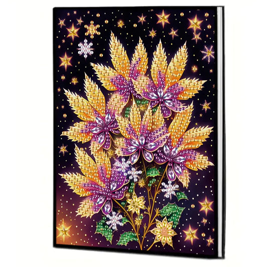Decorative notebook cover with floral design and starry background