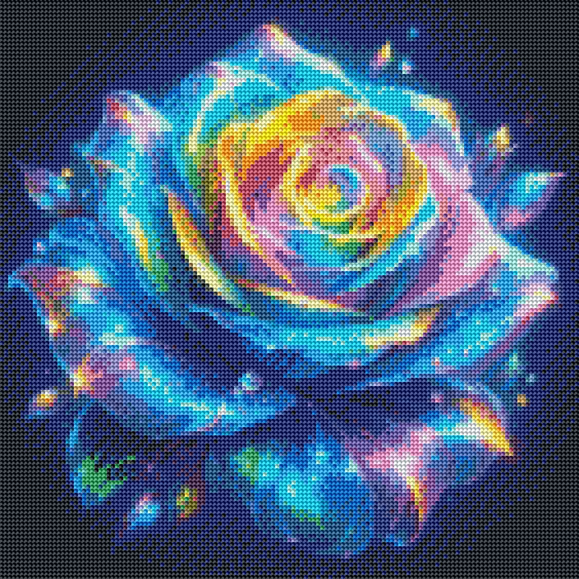 Colorful rose design on a black background