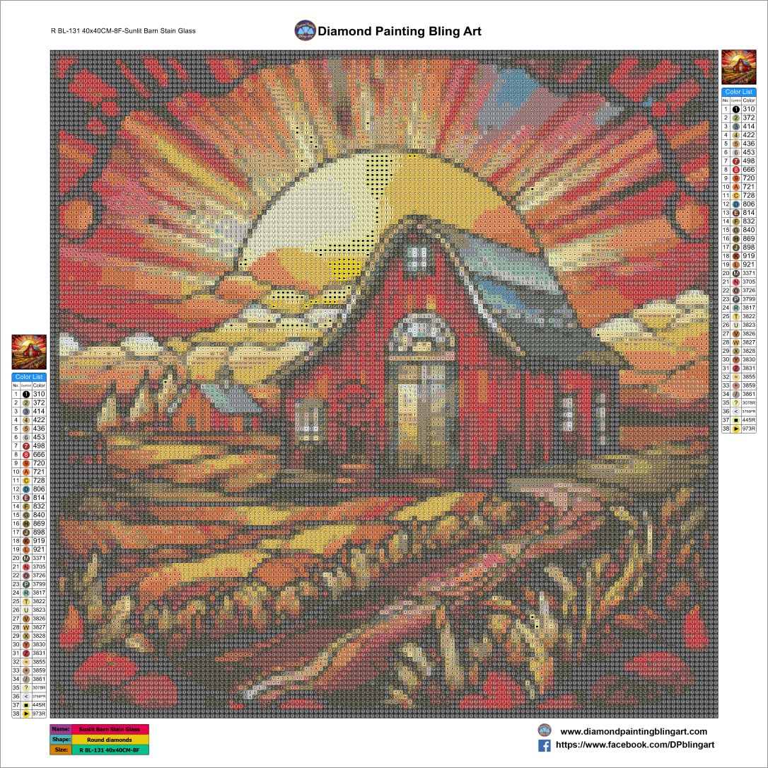 Sunlit Barn Stain Glass Diamond Art Kit