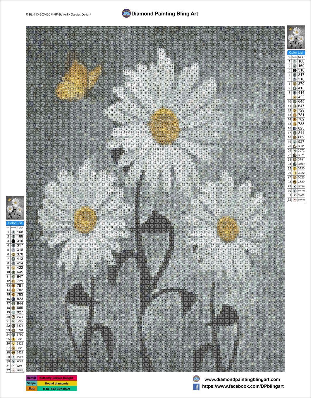 RBL-413-30X40CM-8F-ButterflyDaisiesDelight