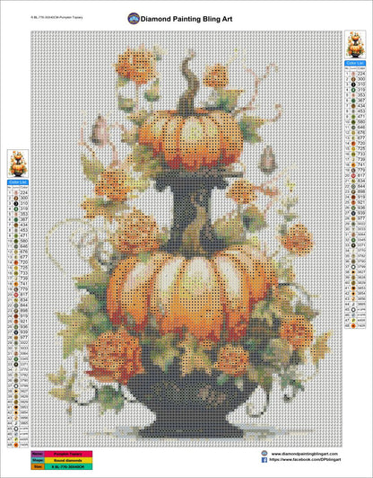 Diamond painting bling art pattern with pumpkins and flowers