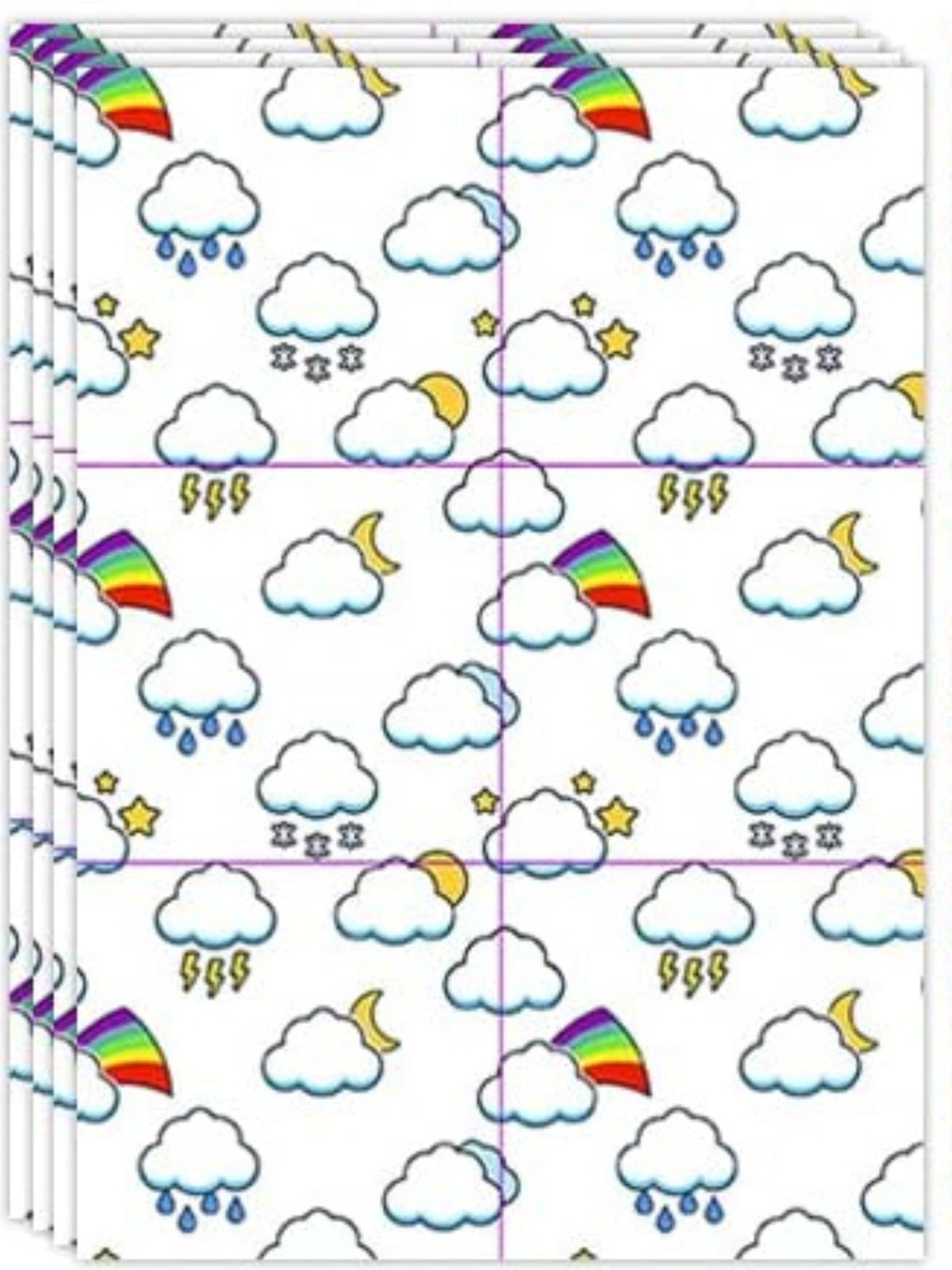 Packaging with cloud and rainbow design on a white background