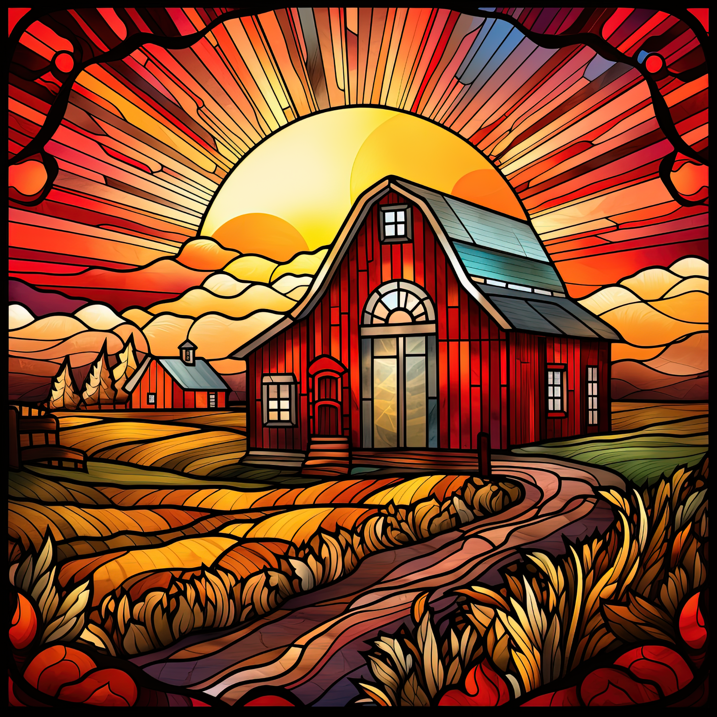 Sunlit Barn Stain Glass Diamond Art Kit