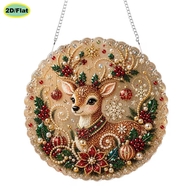 Golden Reindeer Holiday Acrylic Hanging Suncatcher