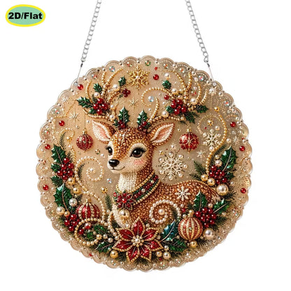 Golden Reindeer Holiday Acrylic Hanging Suncatcher