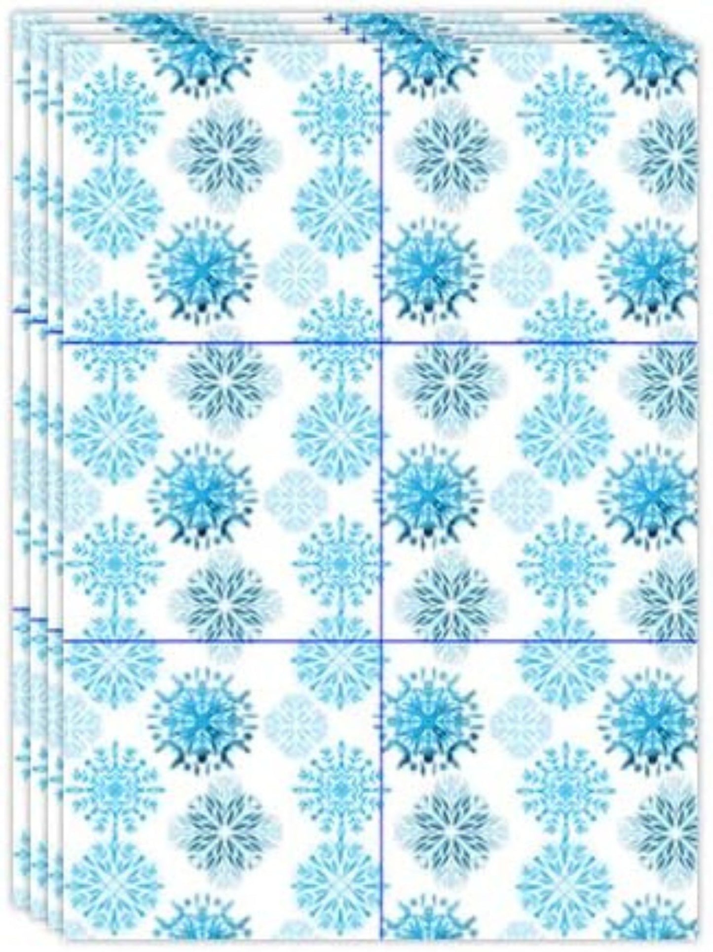 Packaging of blue snowflake-patterned papers on a white background