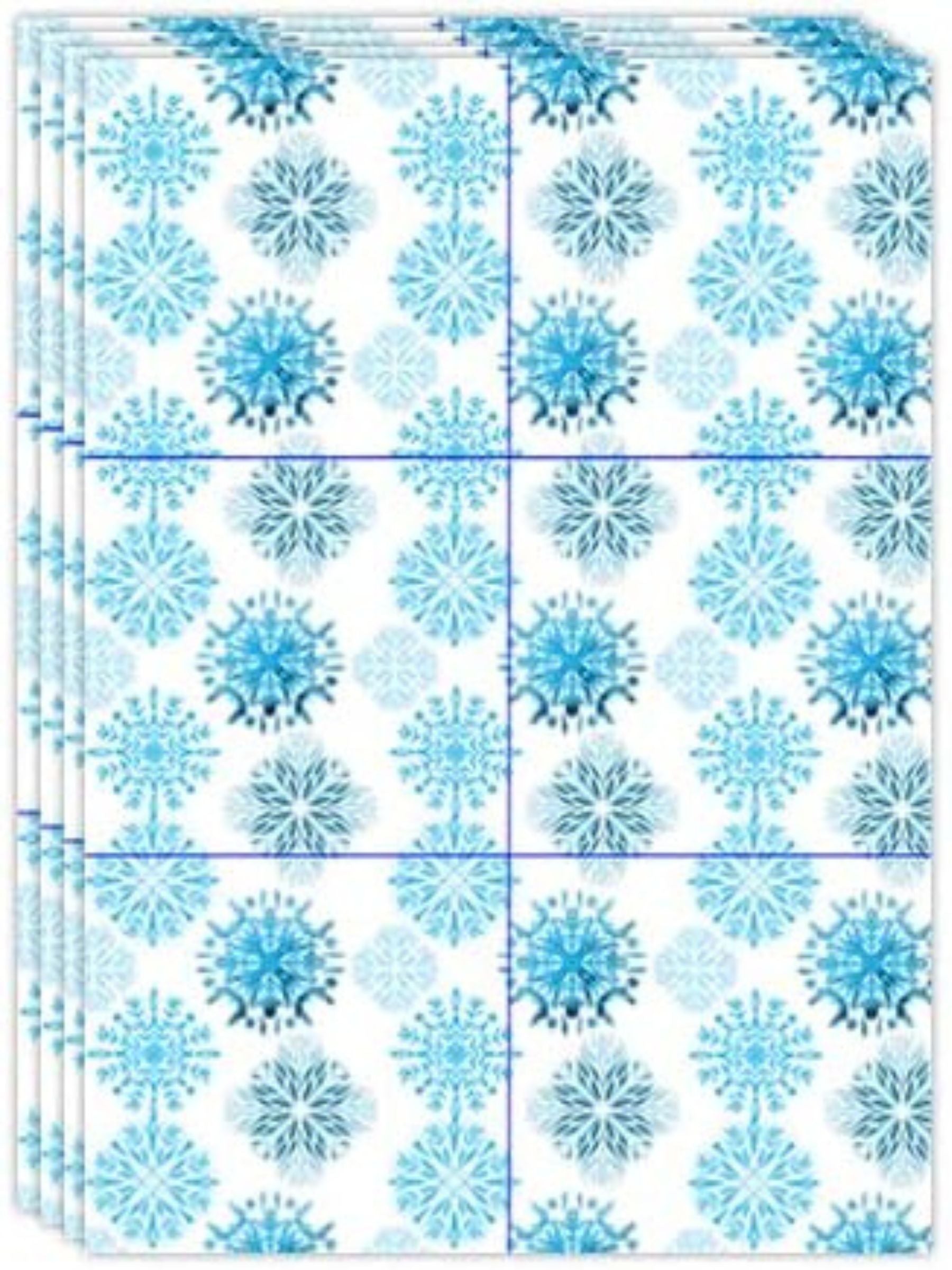 Packaging of blue snowflake-patterned papers on a white background