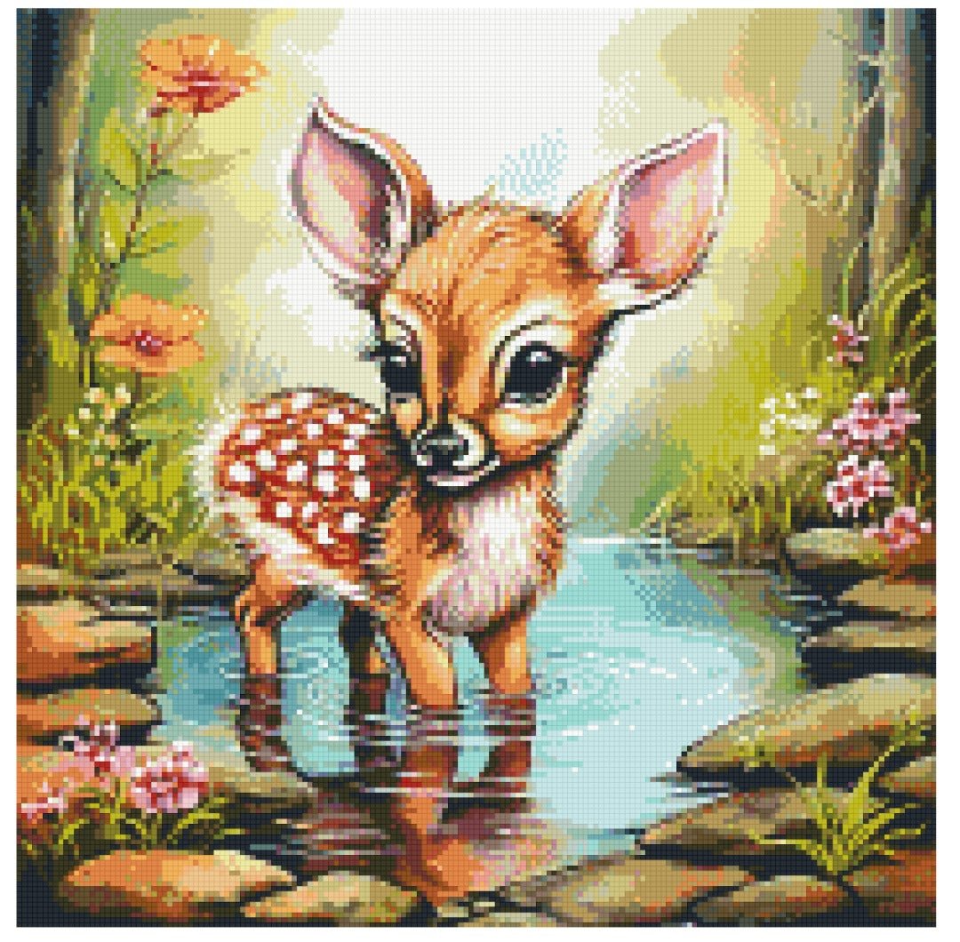 A Fawn’s Spring Paradise by Stacy Deal 50x50cm (20"x20") - Diamond Painting Bling Art