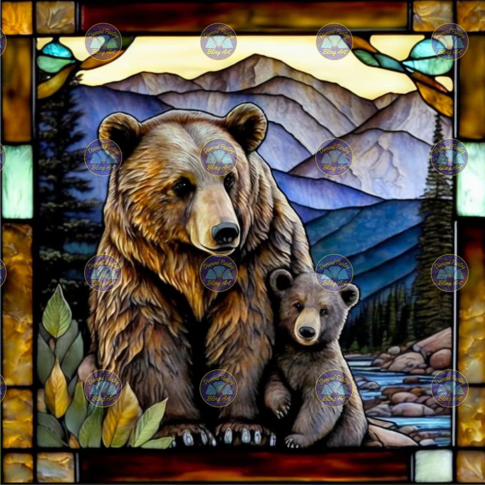 Bear and Cub Stain Glass